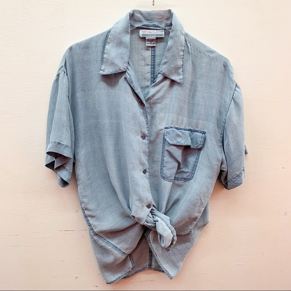 Vintage Tops - Vintage Classix Silk Button Down Shirt Chambray M